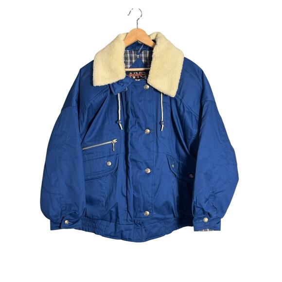 Vintage New York Girl NYC Royal Blue Bomber Jacket with Shearling Collar - Picture 2 of 9